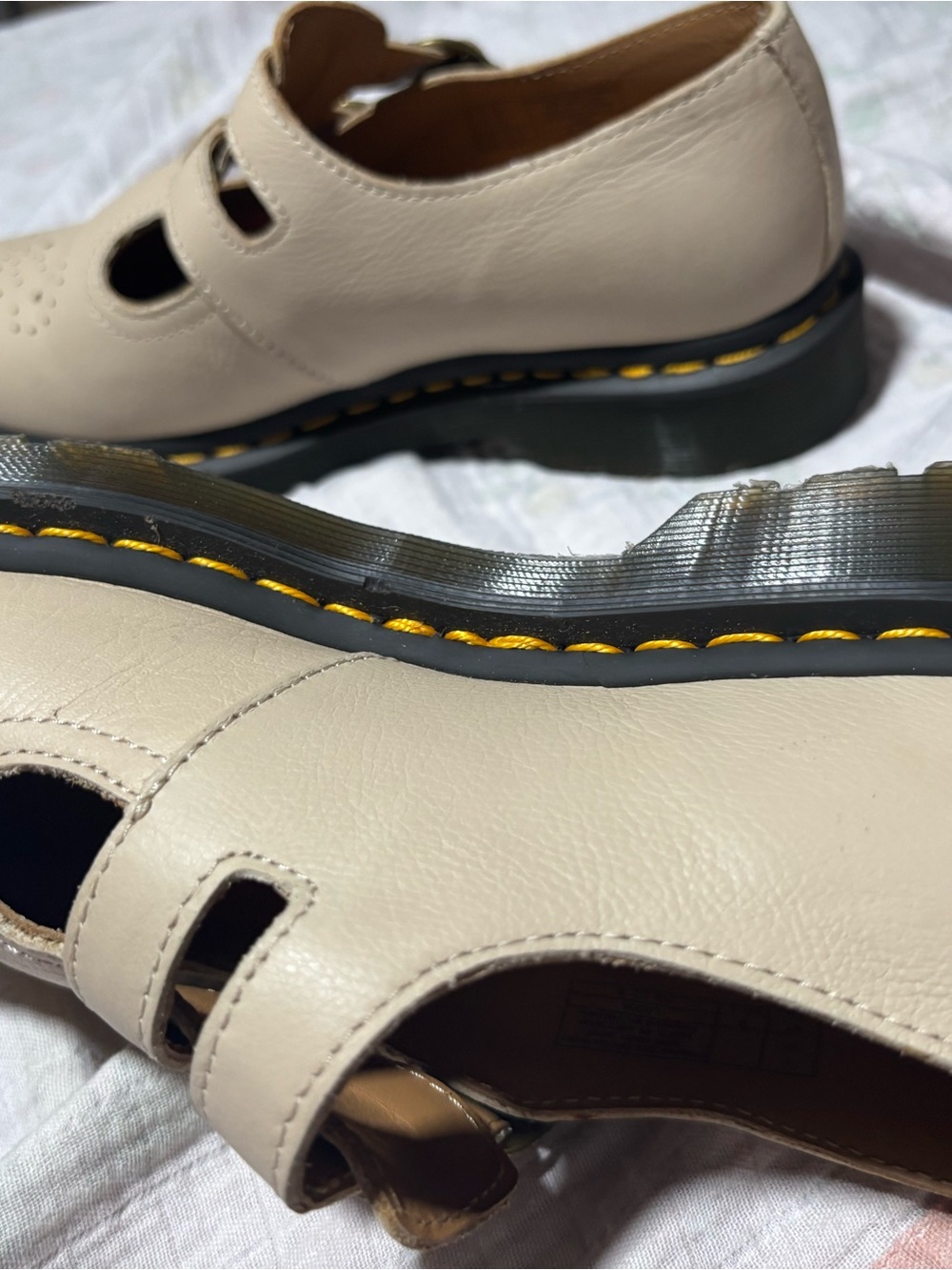 Dr. Martens Mary Jane  Cream T-Bar Double Buckle Shoes - Picture 6 of 11